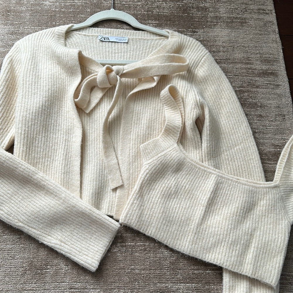 Bow tie up cardigan & crop top set